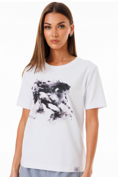 Белая футболка из кулирной глади с принтами Kivviwear 4039.12 - фото 2