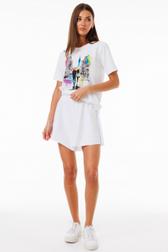 Белая футболка из хлопка с принтами и эластаном Kivviwear 4039.13 - фото 4