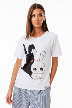 Белая футболка из трикотажа с разнообразными принтами Kivviwear 4039.14 - фото 4