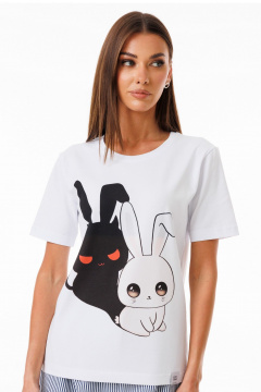 Белая футболка из трикотажа с разнообразными принтами Kivviwear 4039.14 - фото 3