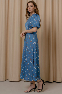 Платье приталенное с рукавом буф и застежкой в спинке JRSy 2534 голубой_в_тюльпаны - фото 2