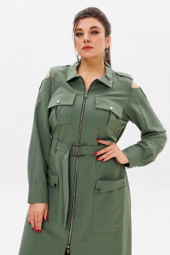 Платье расклешенное с открытыми плечами и притачным поясом Anelli 1301 зеленые_глаза - фото 4