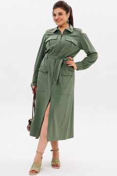 Платье расклешенное с открытыми плечами и притачным поясом Anelli 1301 зеленые_глаза - фото 1
