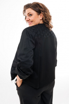 Демисезонный укороченный жакет с кружевом и элементами из пайеток Anelli 1285 черное_кружево - фото 4