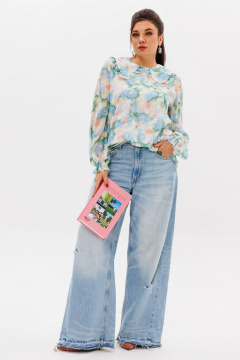 Демисезонная женская блуза с рюшем и принтом Миядзаки Anelli 1273 миядзаки - фото 2