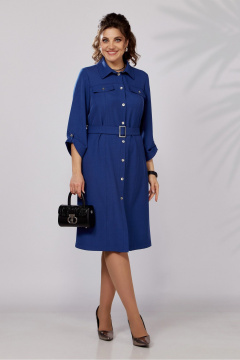 Деловое синее демисезонное платье с кокетками и рукавом Lady Secret 3768 василек - фото 1