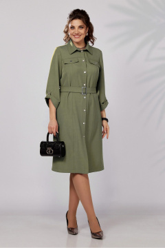 Платье свободного силуэта с кокетками и воротником на каждый день Lady Secret 3768 оливковый - фото 5