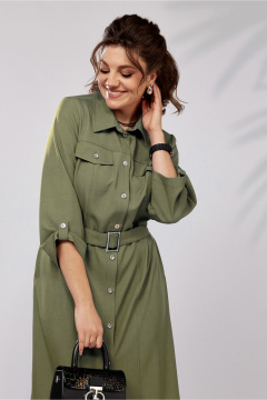 Платье свободного силуэта с кокетками и воротником на каждый день Lady Secret 3768 оливковый - фото 4