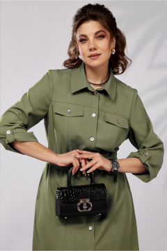 Платье свободного силуэта с кокетками и воротником на каждый день Lady Secret 3768 оливковый - фото 3