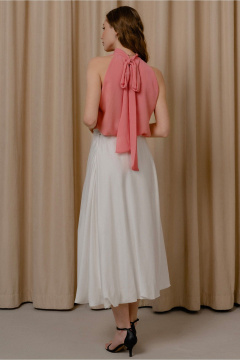 Повседневный розовый топ из шифона с бантовым воротником JRSy 2492 пыльная_роза - фото 3
