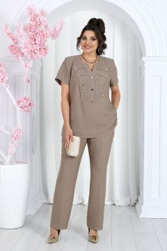 Деловой костюм из вискозы с блузой и классическими брюками Ninele 6003 светло-коричневый - фото 1
