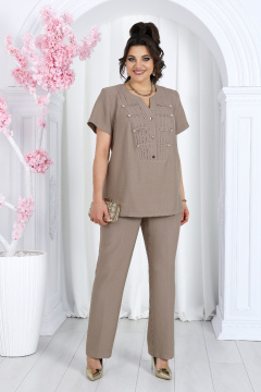 Деловой костюм из вискозы с блузой и классическими брюками Ninele 6003 светло-коричневый - фото 3