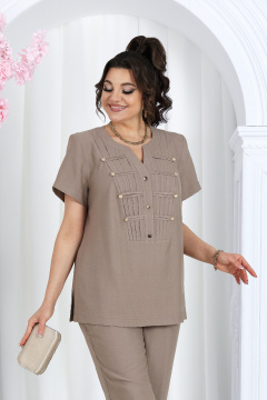 Деловой костюм из вискозы с блузой и классическими брюками Ninele 6003 светло-коричневый - фото 5