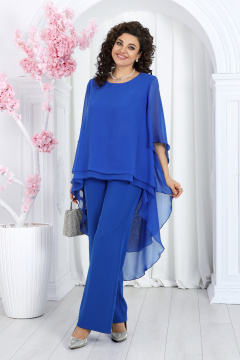 Нарядный брючный костюм из шифона с асимметричной туникой Ninele 6063 василек - фото 1