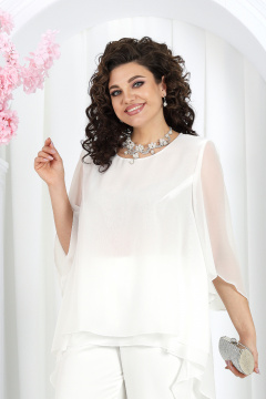 Элегантный брючный костюм из шифона с удлиненной туникой Ninele 6063 молочный - фото 3