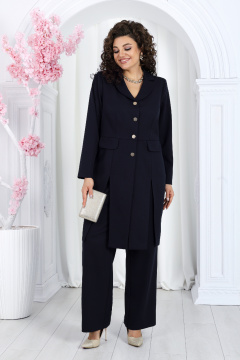 Нарядный брючный костюм из костюмной ткани с удлиненным жакетом Ninele 7486 синий - фото 1