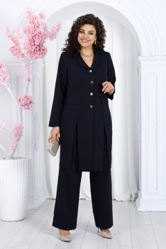 Нарядный брючный костюм из костюмной ткани с удлиненным жакетом Ninele 7486 синий - фото 5