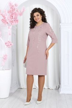 Платье из костюмной ткани с цветочными аппликациями Ninele 7510 пудра - фото 1