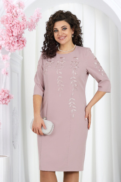 Платье из костюмной ткани с цветочными аппликациями Ninele 7510 пудра - фото 3