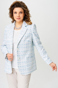 Двойка джинсы и жакет из плотного хлопка с рельефами Fita 3022 бежево-голубой - фото 5