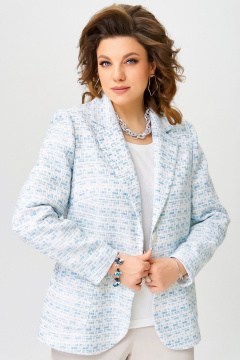 Двойка джинсы и жакет из плотного хлопка с рельефами Fita 3022 бежево-голубой - фото 4