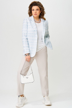 Двойка джинсы и жакет из плотного хлопка с рельефами Fita 3022 бежево-голубой - фото 2