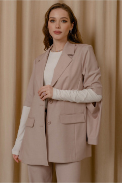 Бежевый жакет прямого силуэта с карманами и ремнем JRSy 2497 бежевый - фото 5