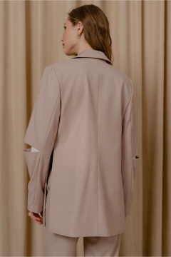 Бежевый жакет прямого силуэта с карманами и ремнем JRSy 2497 бежевый - фото 3