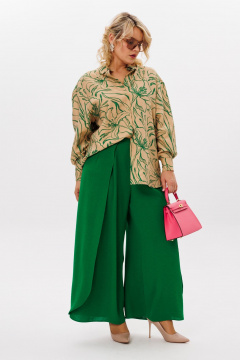 Бежевые широкой брюки-кюлоты с застежкой и складками LM К5024 - фото 5