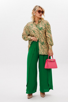 Бежевые широкой брюки-кюлоты с застежкой и складками LM К5024 - фото 1