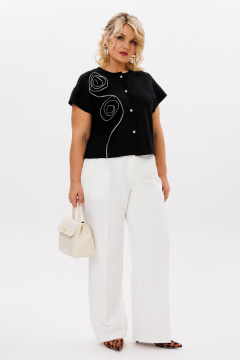 Белый укороченный топ и широкие брюки с складками LM К5027 - фото 3