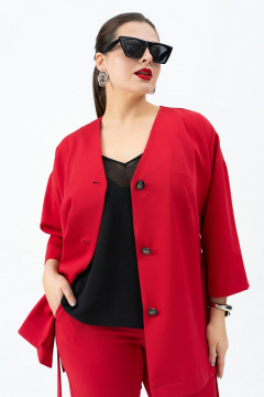 Красный жакет с поясом, брюки и топ для любого мероприятия Andina 3005 малина/черный - фото 4