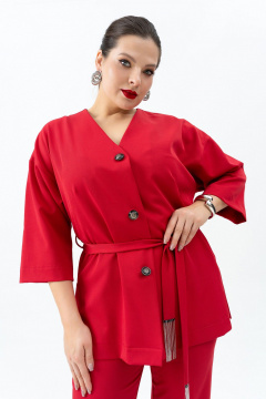 Красный жакет с поясом, брюки и топ для любого мероприятия Andina 3005 малина/черный - фото 2