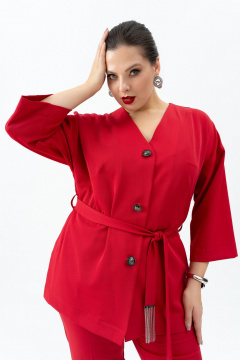 Красный жакет с поясом, брюки и топ для любого мероприятия Andina 3005 малина/черный - фото 3