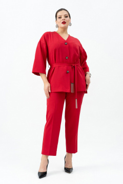 Красный жакет с поясом, брюки и топ для любого мероприятия Andina 3005 малина/черный - фото 1