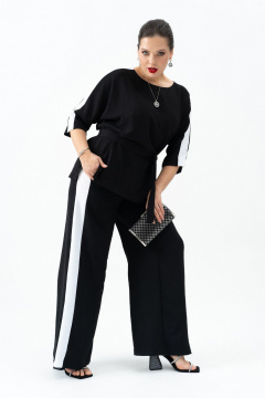 Черный брючный костюм с туникой и контрастными вставками Andina 972 черный/белый - фото 3