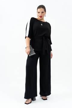 Черный брючный костюм с туникой и контрастными вставками Andina 972 черный/белый - фото 2