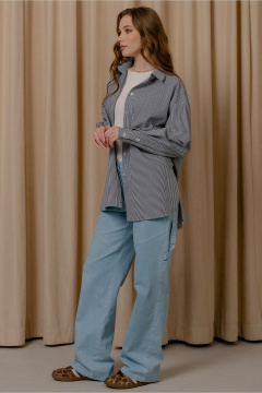 Демисезонная рубашка в клетку с закругленным низом JRSy 2535 белый_в_синюю_клетку - фото 2