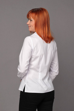Круглогодичная белая блуза из текстиля с разрезами и талевыми вытачками Соджи 456 белый - фото 3