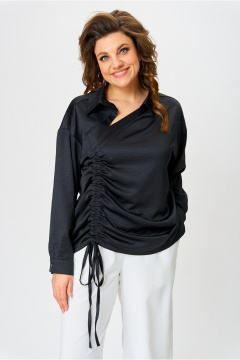 Классическая ассиметричная рубашка с драпировкой и коротким рукавом Danaida 2258 черный_атлас - фото 1