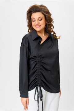 Классическая ассиметричная рубашка с драпировкой и коротким рукавом Danaida 2258 черный_атлас - фото 4