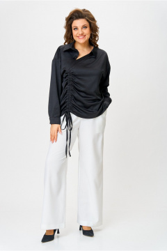 Классическая ассиметричная рубашка с драпировкой и коротким рукавом Danaida 2258 черный_атлас - фото 3