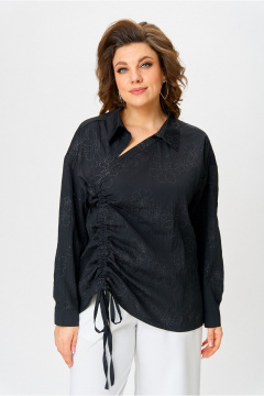 Элегантная ассиметричная рубашка с вертикальным подрезом и вырезом Danaida 2258 черный_жатка - фото 1