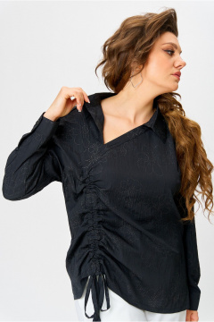 Элегантная ассиметричная рубашка с вертикальным подрезом и вырезом Danaida 2258 черный_жатка - фото 5