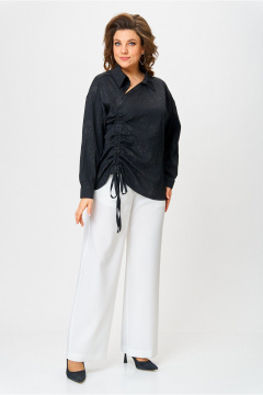 Элегантная ассиметричная рубашка с вертикальным подрезом и вырезом Danaida 2258 черный_жатка - фото 2