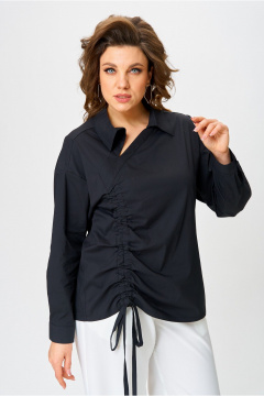 Черная ассиметричная рубашка с V-образным вырезом и свободным кроем Danaida 2258 черный_хлопок - фото 2