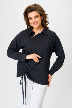 Черная ассиметричная рубашка с V-образным вырезом и свободным кроем Danaida 2258 черный_хлопок - фото 1