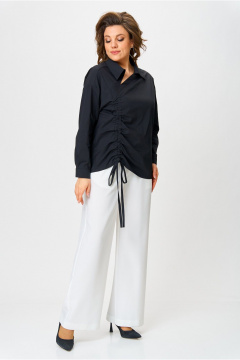 Черная ассиметричная рубашка с V-образным вырезом и свободным кроем Danaida 2258 черный_хлопок - фото 5