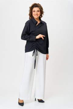 Черная ассиметричная рубашка с V-образным вырезом и свободным кроем Danaida 2258 черный_хлопок - фото 4