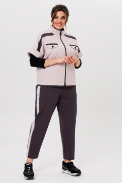 Базовый женский брючный комплект с жилетом и укороченными брюками Michel chic 1410 пудра,графит - фото 2